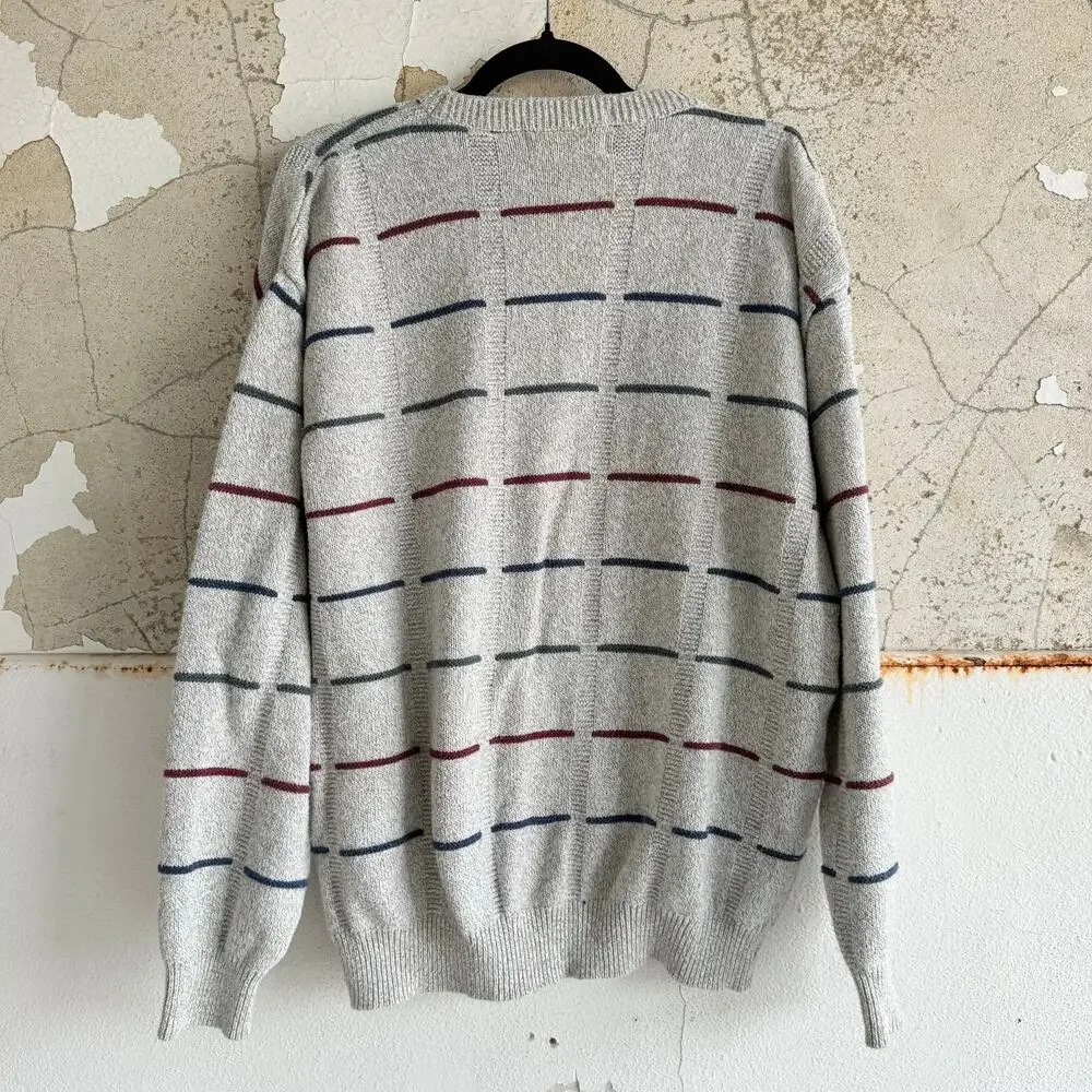 Vintage 90s Sweater Retro Grandpacore Striped Textured Made in USA Mens L Preppy